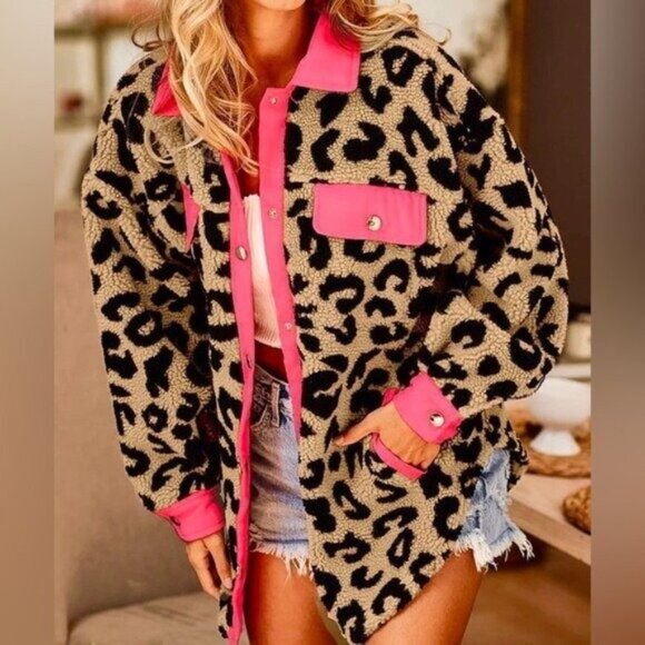 BiBi Jackets & Blazers - BiBi Leopard Print Oversized Shirt Jacket Boho Neutral Western Shacket